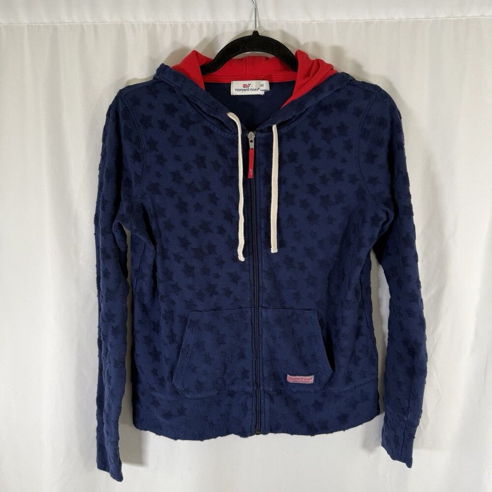 Vinevard Vines Hoodie Women's XXS Blue Full Zip Star Print Pockets Drawstring
